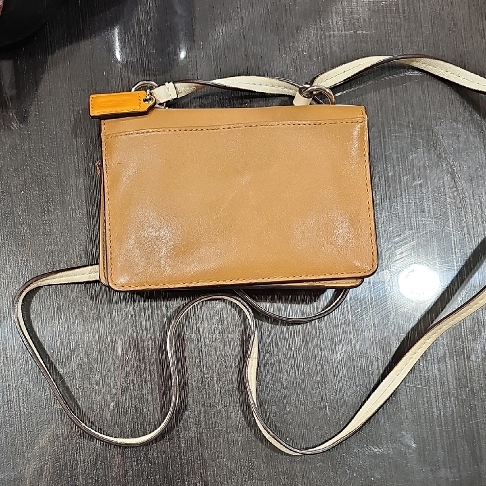 Coach Two-Tone Orange and Tan Leather Crossbody - Picture 2 of 8